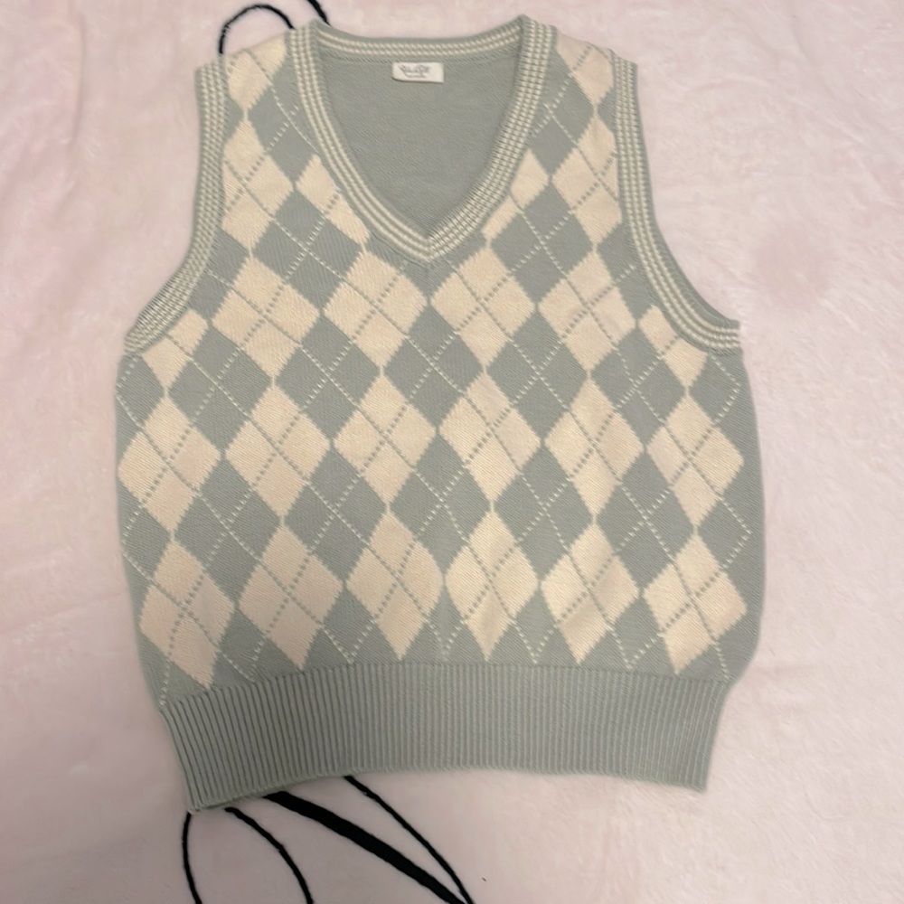 John Galt, Brandy Melville, Soft green and tan Argyle Vest